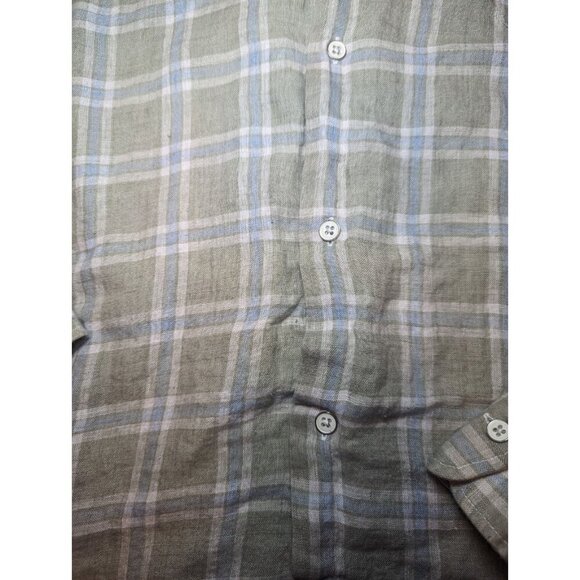 Peter Millar Shirt Mens 2XL green Plaid Linen Long Sleeve Button Up Collared - Picture 3 of 15